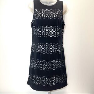 WHBM laser cut out black white sleeve shift dress 8 wedding party